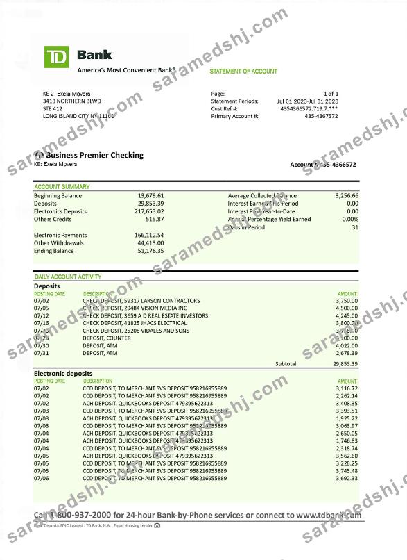 TD Bank bank statement